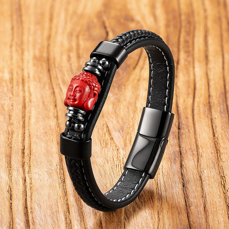 Nimara Ritual Cinnabar Buddha Symbol Koi Fish Dragon Fu Character Pi Xiu Design Leather Blessing Bracelet