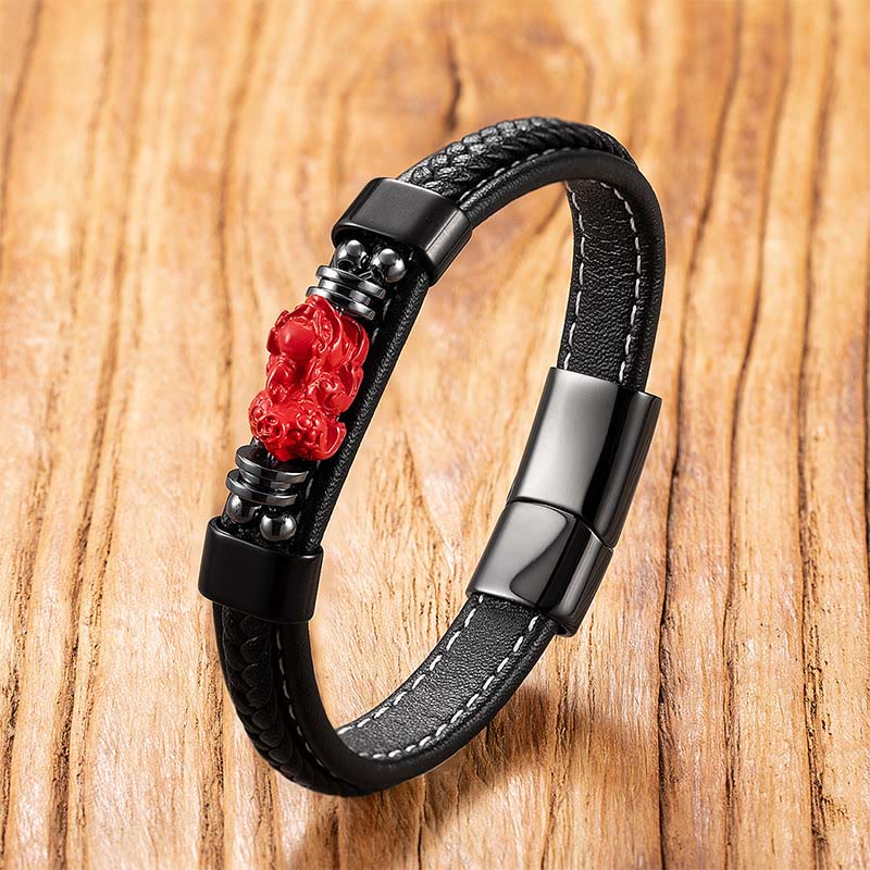 Nimara Ritual Cinnabar Buddha Symbol Koi Fish Dragon Fu Character Pi Xiu Design Leather Blessing Bracelet
