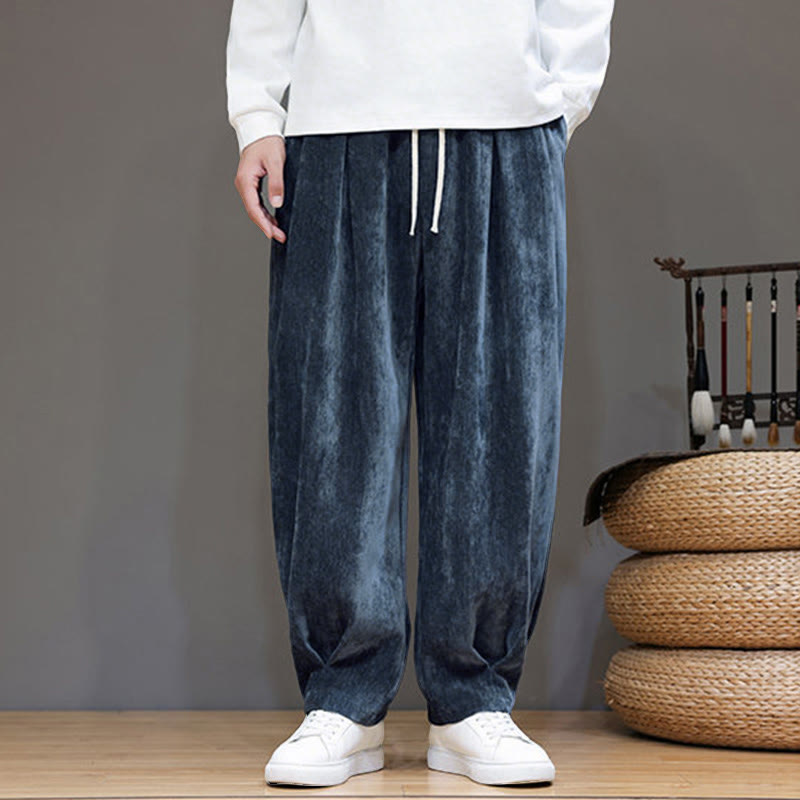 Nimara Ritual Winter Pure Color Cotton Men's Harem Thickened Fleece-lined Pants With Pockets