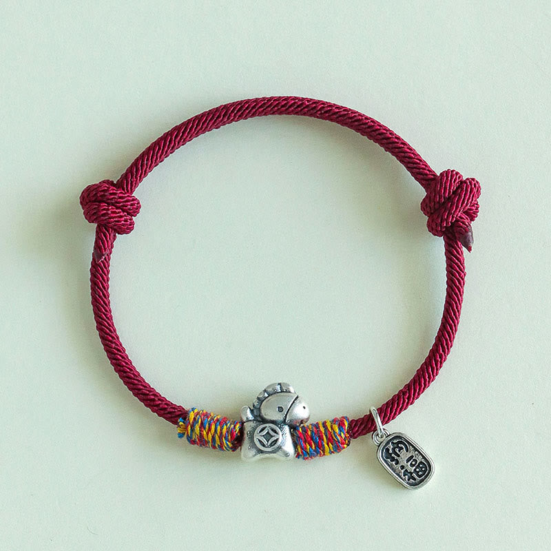 Nimara Ritual 999 Sterling Silver Year Of The Horse Fu Character Attract Fortune String Rope Luck Bracelet