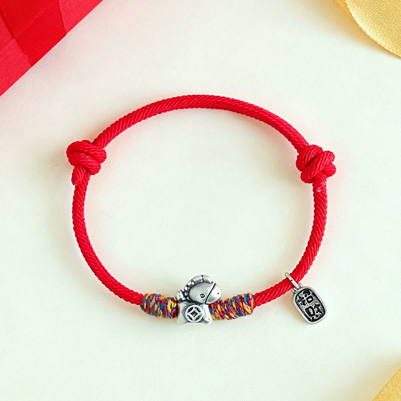 Nimara Ritual 999 Sterling Silver Year Of The Horse Fu Character Attract Fortune String Rope Luck Bracelet