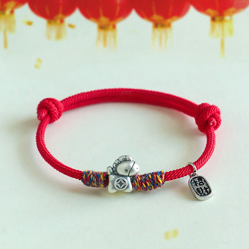 Nimara Ritual 999 Sterling Silver Year Of The Horse Fu Character Attract Fortune String Rope Luck Bracelet