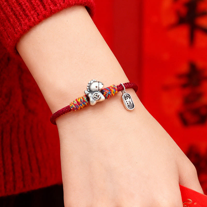 Nimara Ritual 999 Sterling Silver Year Of The Horse Fu Character Attract Fortune String Rope Luck Bracelet