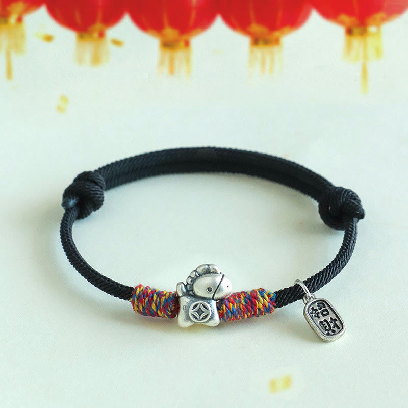 Nimara Ritual 999 Sterling Silver Year Of The Horse Fu Character Attract Fortune String Rope Luck Bracelet