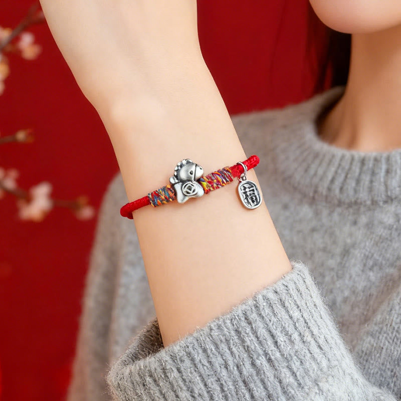 Nimara Ritual 999 Sterling Silver Year Of The Horse Fu Character Attract Fortune String Rope Luck Bracelet