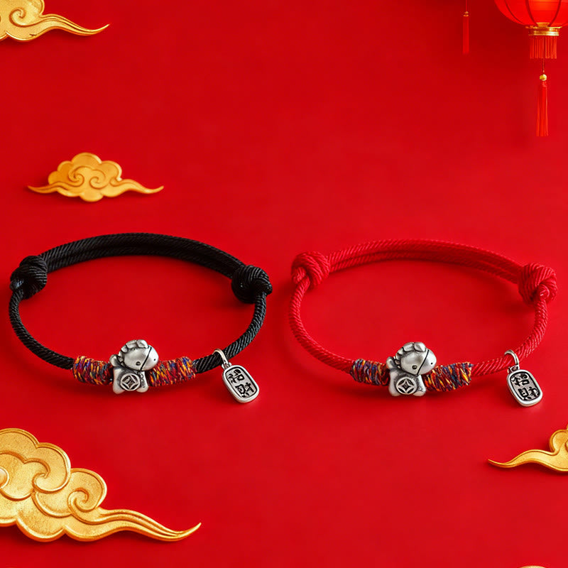 Nimara Ritual 999 Sterling Silver Year Of The Horse Fu Character Attract Fortune String Rope Luck Bracelet