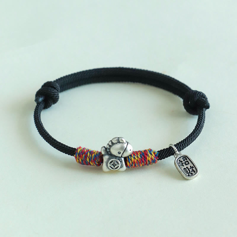 Nimara Ritual 999 Sterling Silver Year Of The Horse Fu Character Attract Fortune String Rope Luck Bracelet