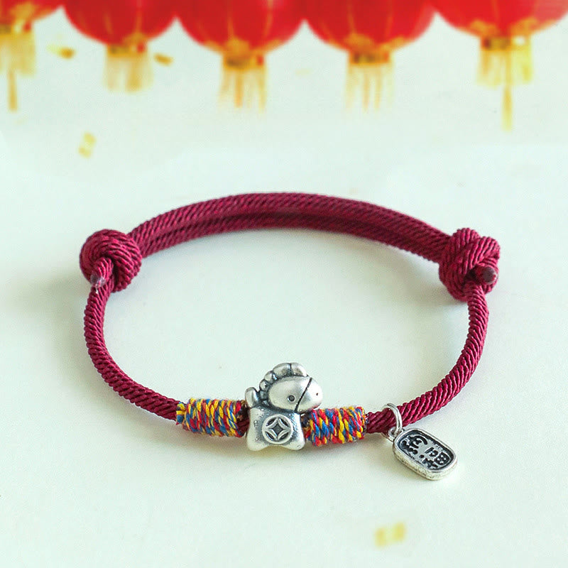 Nimara Ritual 999 Sterling Silver Year Of The Horse Fu Character Attract Fortune String Rope Luck Bracelet