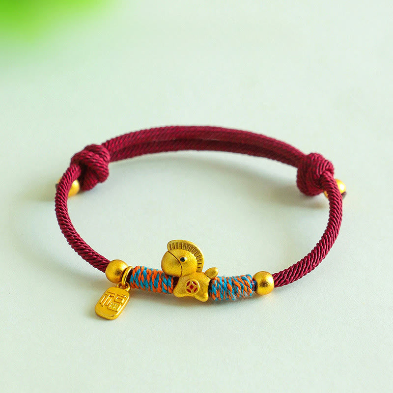Nimara Ritual 999 Sterling Silver Year Of The Horse Fu Character Charm Colorful String Rope Luck Bracelet