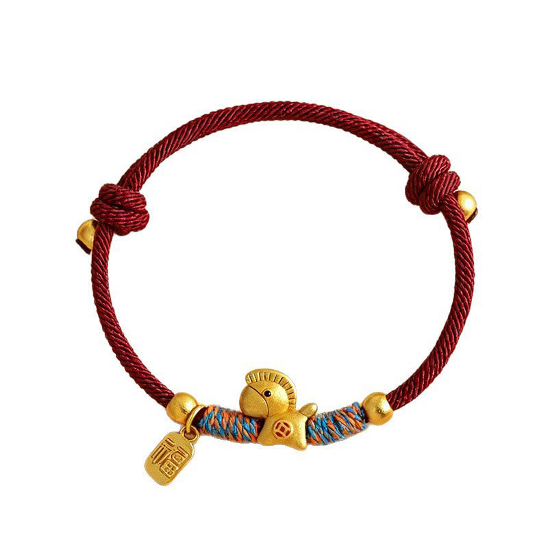 Nimara Ritual 999 Sterling Silver Year Of The Horse Fu Character Charm Colorful String Rope Luck Bracelet