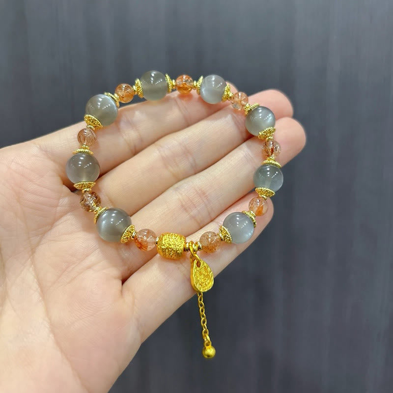 Nimara Ritual Natural Strawberry Quartz Moonstone Healing Positive Beads Bracelet