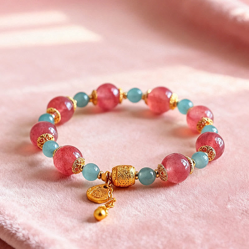 Nimara Ritual Natural Strawberry Quartz Moonstone Healing Positive Beads Bracelet