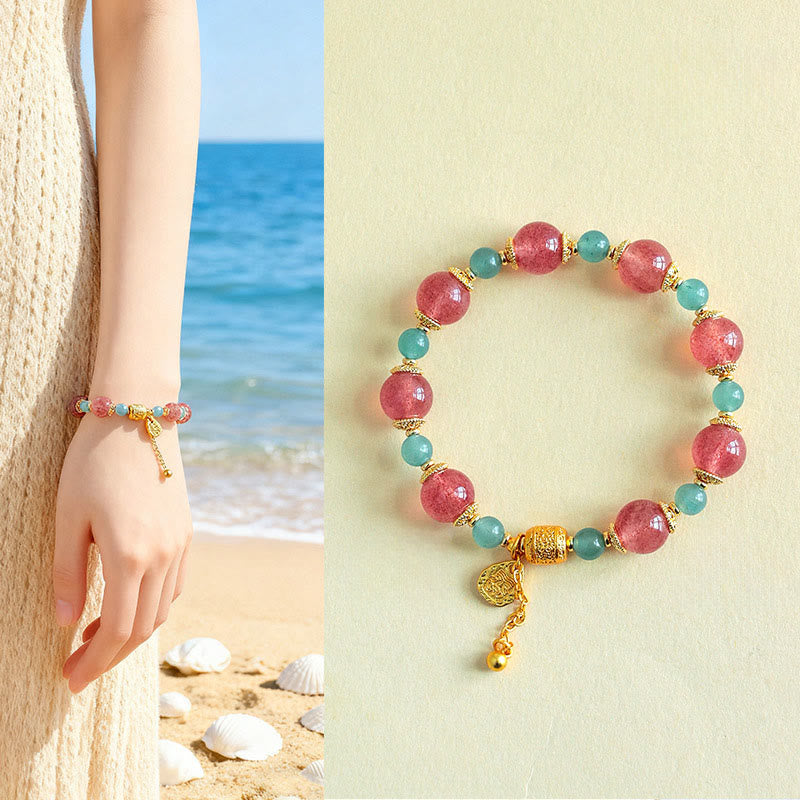 Nimara Ritual Natural Strawberry Quartz Moonstone Healing Positive Beads Bracelet