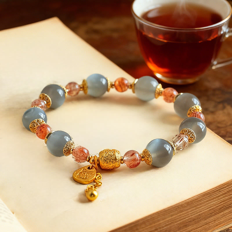 Nimara Ritual Natural Strawberry Quartz Moonstone Healing Positive Beads Bracelet
