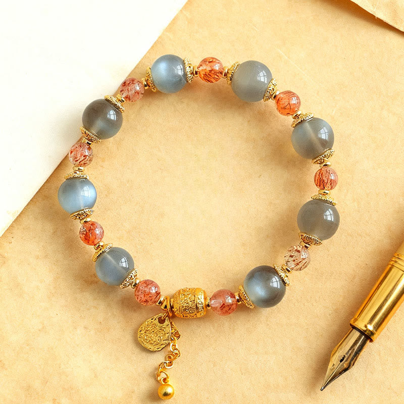 Nimara Ritual Natural Strawberry Quartz Moonstone Healing Positive Beads Bracelet