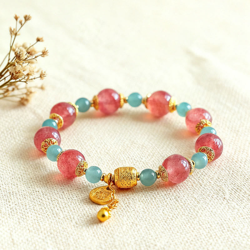 Nimara Ritual Natural Strawberry Quartz Moonstone Healing Positive Beads Bracelet