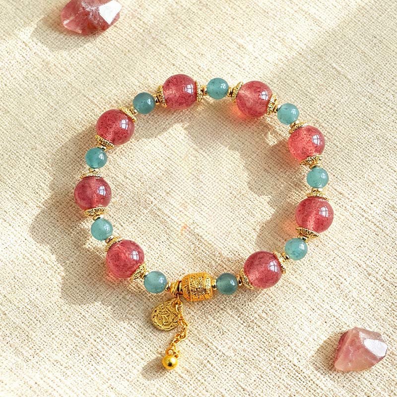 Nimara Ritual Natural Strawberry Quartz Moonstone Healing Positive Beads Bracelet