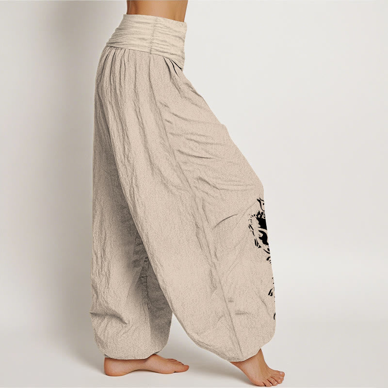 Nimara Ritual Pure Cotton Concise Om Symbol Buddha Pattern Women's Elastic Waist Harem Pants