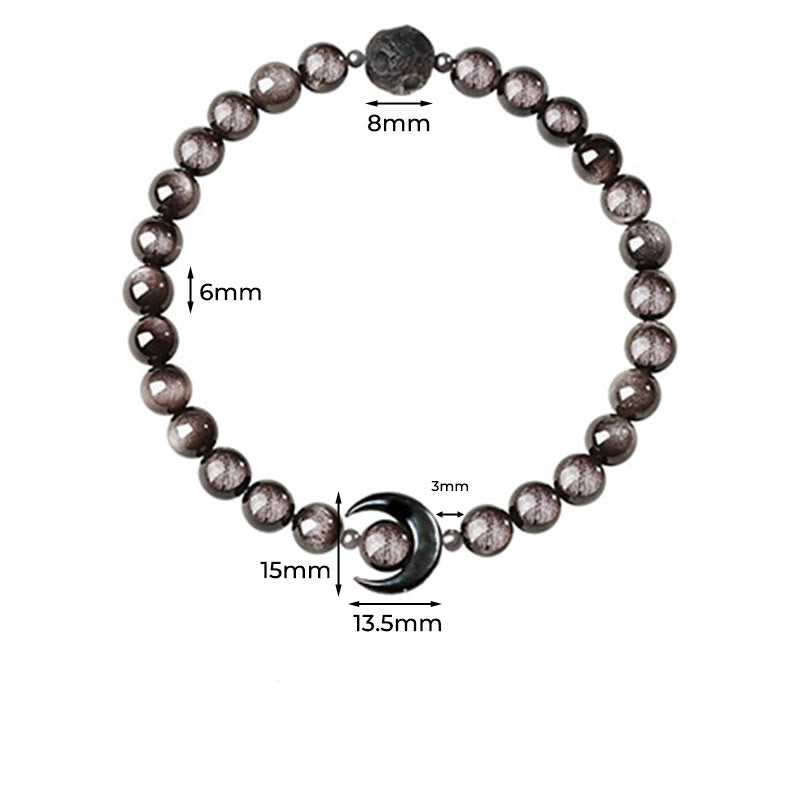 Nimara Ritual Moon Design Natural Silver Sheen Obsidian Protection Beaded Bracelet