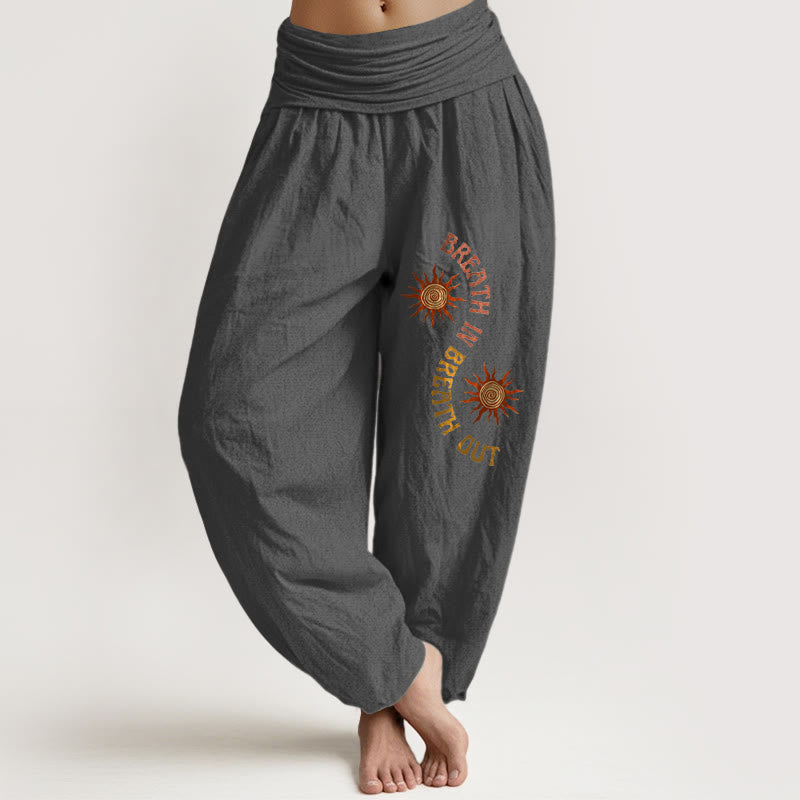 Nimara Ritual Pure Cotton Warm Tones Sun English Phrases Pattern Women's Elastic Waist Harem Pants