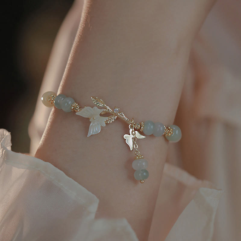 Nimara Ritual Butterfly Charm Hetian Jade Adjustable Chain Prosperity Bracelet