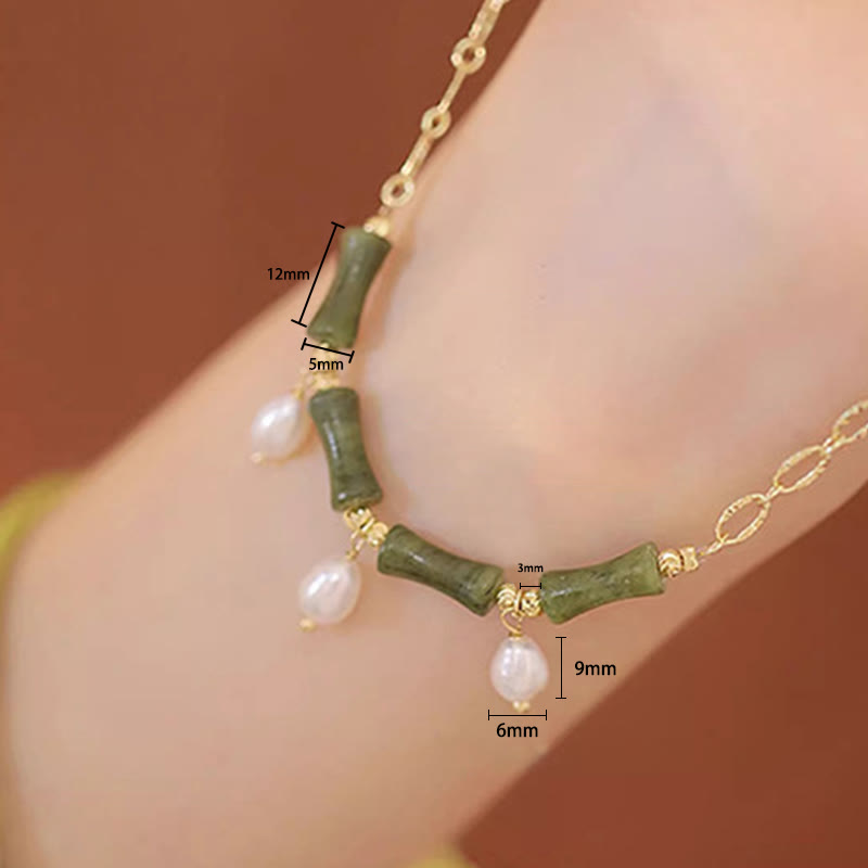 Nimara Ritual Tianshan Jade Bamboo Pearl Abundance Wealth Necklace Pendant