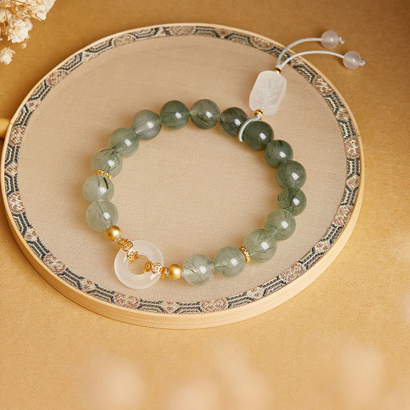 Nimara Ritual 925 Sterling Silver Green Rutilated Quartz White Chalcedony Peace Buckle Courage Bracelet
