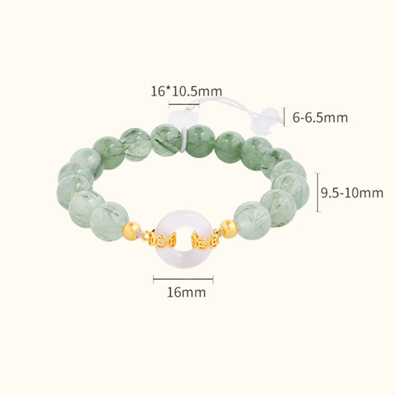 Nimara Ritual 925 Sterling Silver Green Rutilated Quartz White Chalcedony Peace Buckle Courage Bracelet