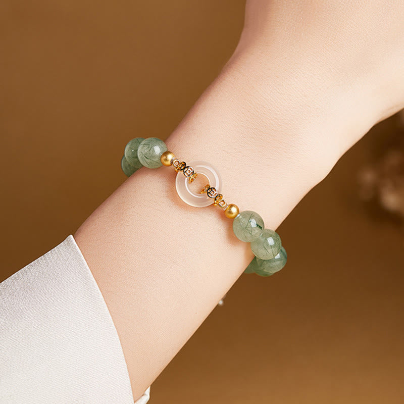 Nimara Ritual 925 Sterling Silver Green Rutilated Quartz White Chalcedony Peace Buckle Courage Bracelet