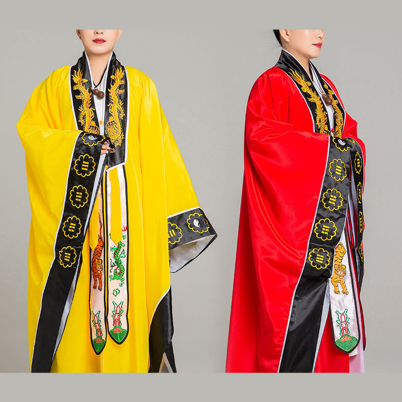 Nimara Ritual Wudang Embroidery Dragon Tiger Long Wide Sleeve Unisex Taoist Robe Kimono For Qigong Ceremony