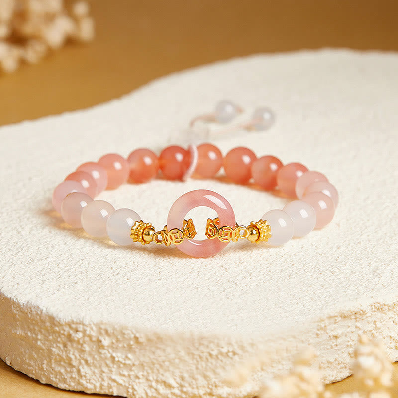 Nimara Ritual 925 Sterling Silver Red Agate White Chalcedony Peace Buckle Confidence Bracelet