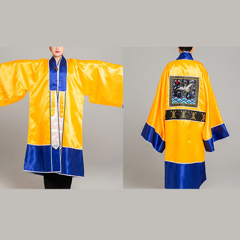 Nimara Ritual Wudang Crane Embroidery Long Wide Sleeve Unisex Taoist Robe Gown Kimono For Qigong Tai Chi Ceremony