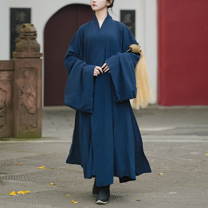 Nimara Ritual Fall Winter Wudang Traditional Tai Chi Martial Arts Ceremony Linen Long Sleeve Unisex Taoist Long Robe