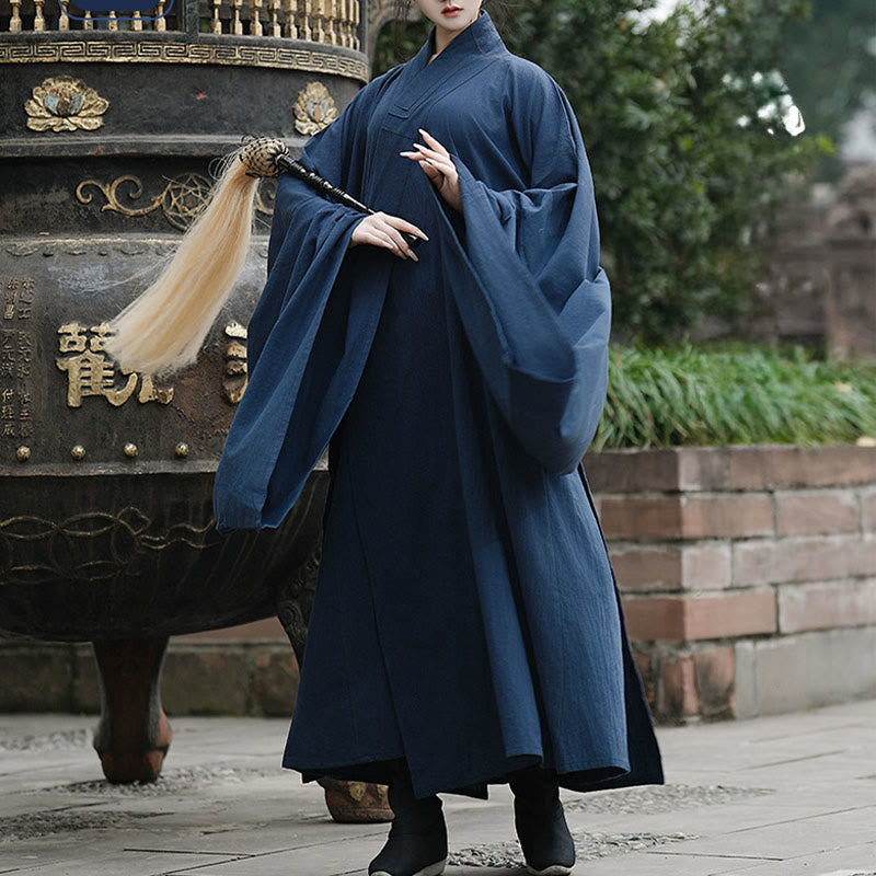 Nimara Ritual Fall Winter Wudang Traditional Tai Chi Martial Arts Ceremony Linen Long Sleeve Unisex Taoist Long Robe