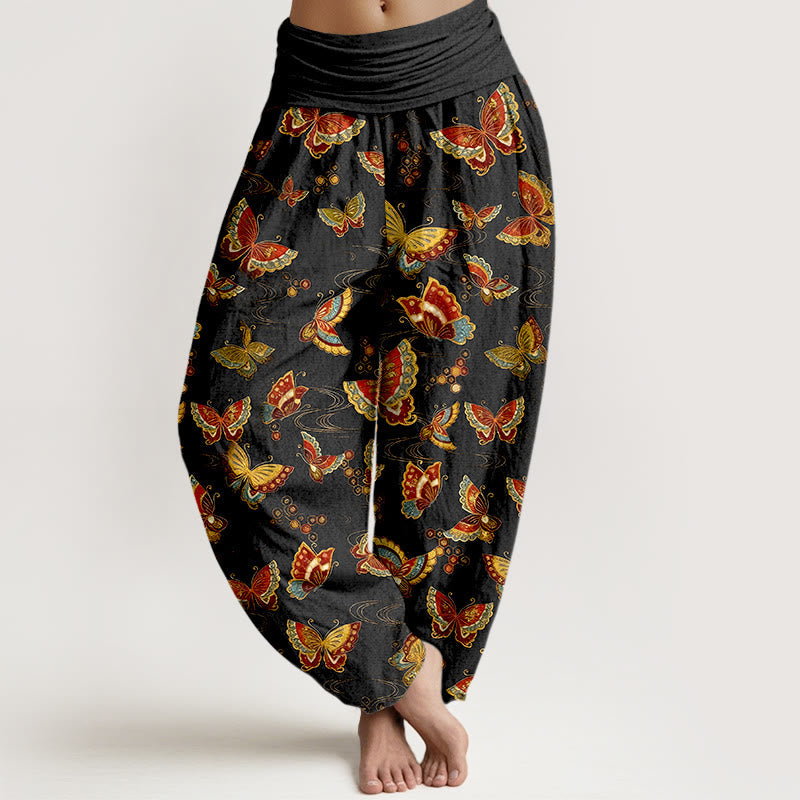Nimara Ritual Cotton Colorful Butterfly Pattern Women's Elastic Waist Harem Pants