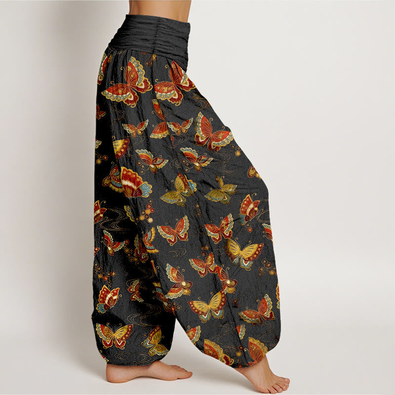Nimara Ritual Cotton Colorful Butterfly Pattern Women's Elastic Waist Harem Pants