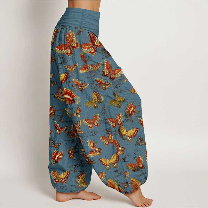 Nimara Ritual Cotton Colorful Butterfly Pattern Women's Elastic Waist Harem Pants