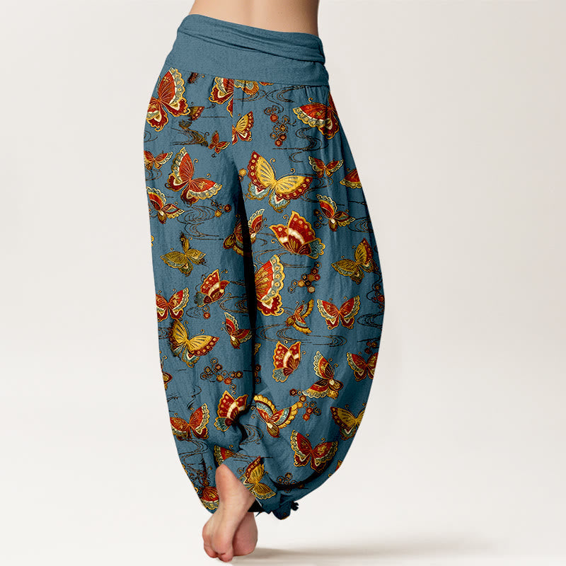 Nimara Ritual Cotton Colorful Butterfly Pattern Women's Elastic Waist Harem Pants