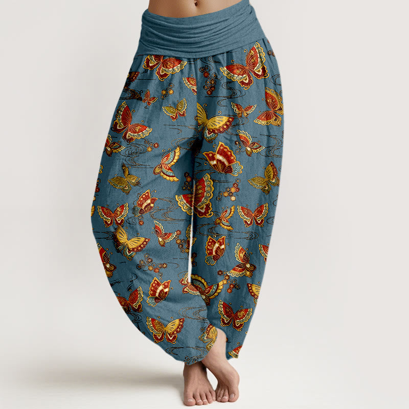 Nimara Ritual Cotton Colorful Butterfly Pattern Women's Elastic Waist Harem Pants