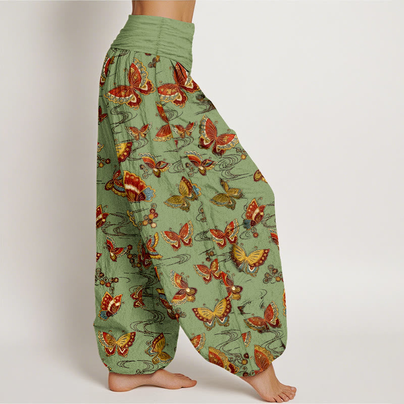 Nimara Ritual Cotton Colorful Butterfly Pattern Women's Elastic Waist Harem Pants