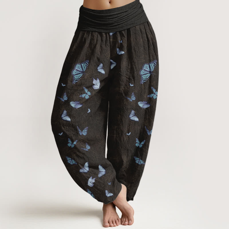 Nimara Ritual Cotton Dreamlike Butterfly Leaf Pattern Women's Elastic Waist Harem Pants