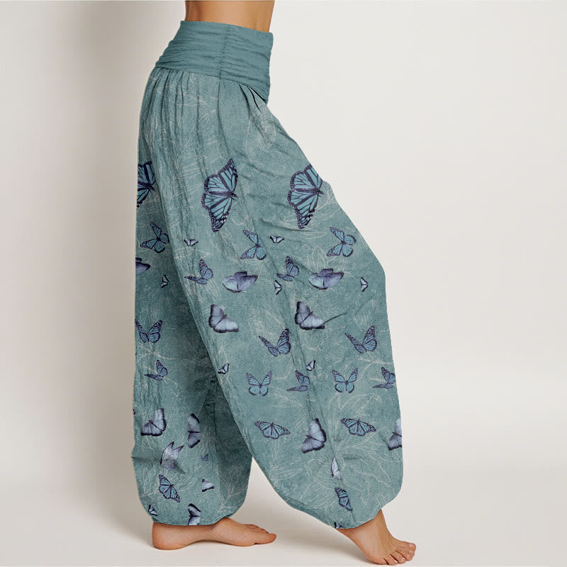 Nimara Ritual Cotton Dreamlike Butterfly Leaf Pattern Women's Elastic Waist Harem Pants