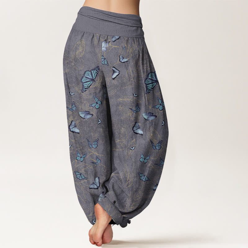 Nimara Ritual Cotton Dreamlike Butterfly Leaf Pattern Women's Elastic Waist Harem Pants