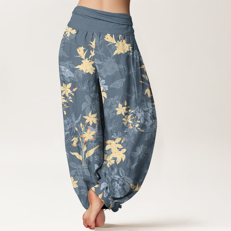 Nimara Ritual Cotton Fresh Refined Flower Leaf Pattern Women's Elastic Waist Harem Pants