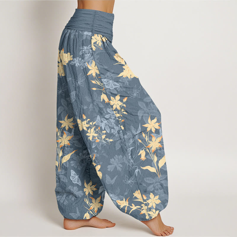 Nimara Ritual Cotton Fresh Refined Flower Leaf Pattern Women's Elastic Waist Harem Pants