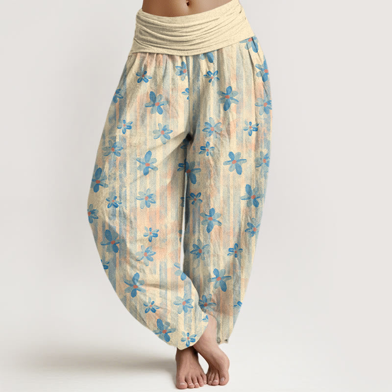 Nimara Ritual Cotton Simple Style Flower Pattern Women's Elastic Waist Harem Pants
