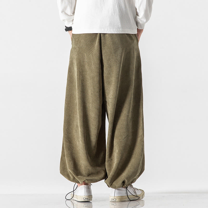 Nimara Ritual Fall Winter Lace-up Chinese Character Embroidery Men's Corduroy Pants With Pockets