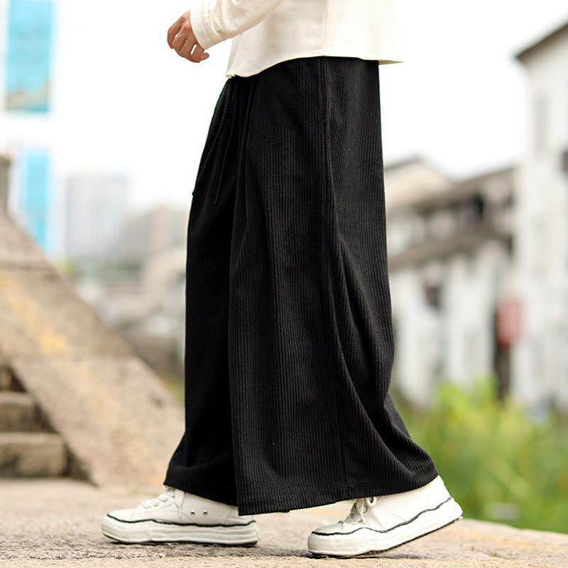Nimara Ritual Fall Solid Color Drawstring Design Men's Corduroy Wide Leg Pants With Pockets