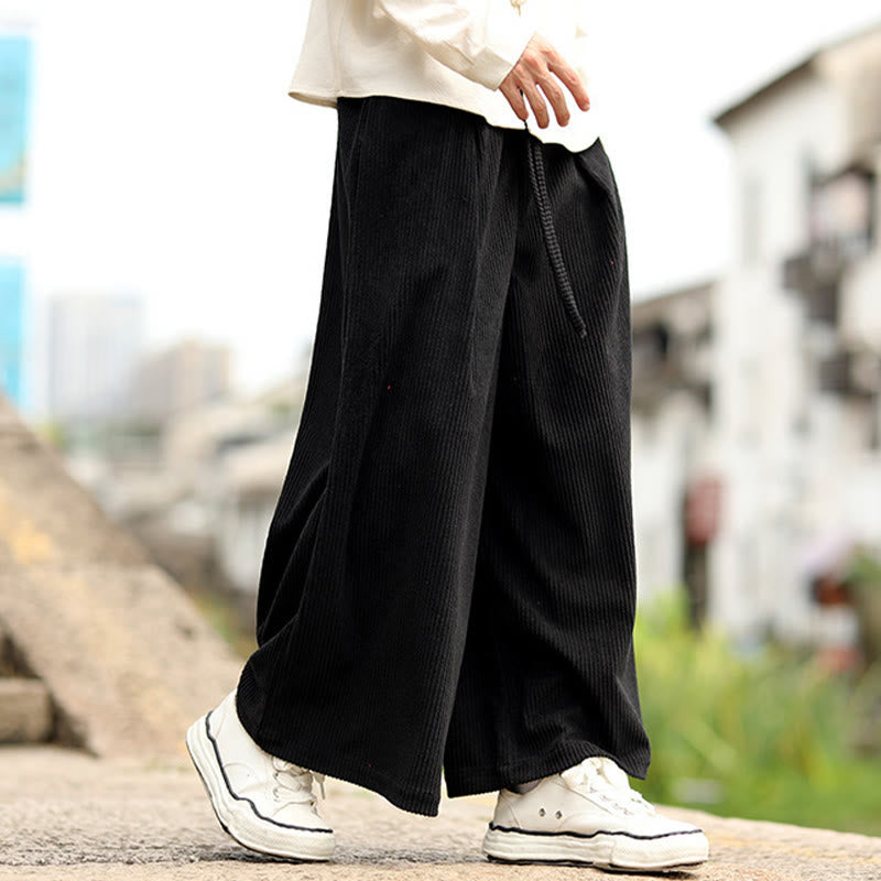 Nimara Ritual Fall Solid Color Drawstring Design Men's Corduroy Wide Leg Pants With Pockets