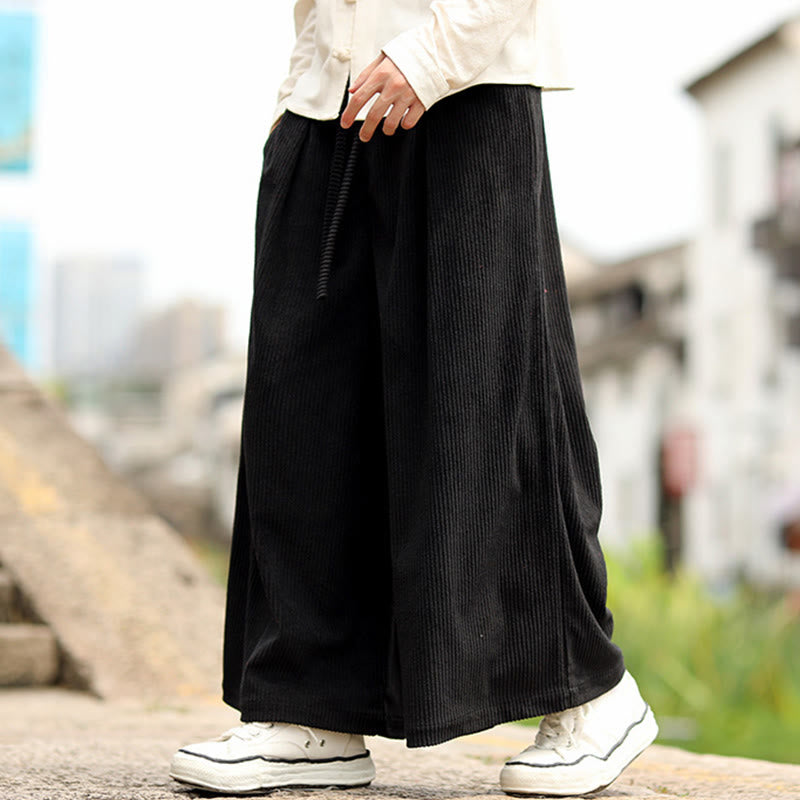 Nimara Ritual Fall Solid Color Drawstring Design Men's Corduroy Wide Leg Pants With Pockets